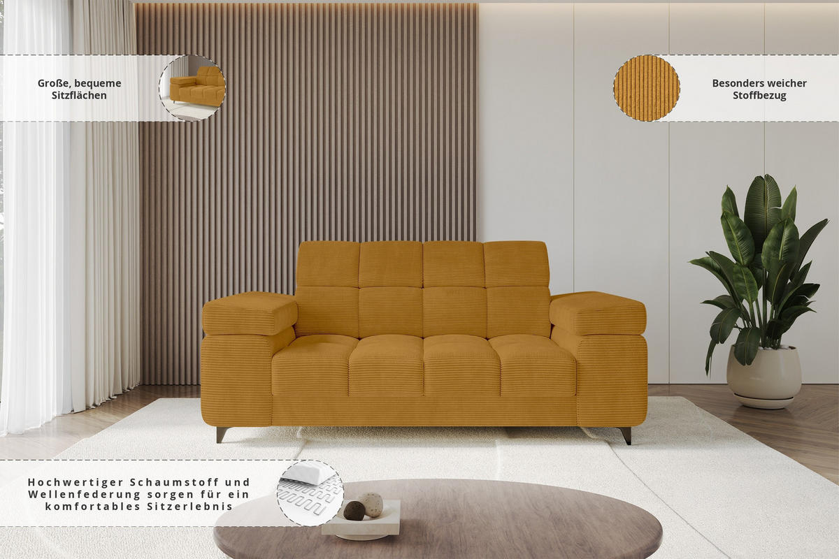 SOFA 2-Sitzer LORD-S1 194x97x90 cm Senfgelb Cord - Dunkelgelb, Holzwerkstoff/Textil (194/90/97cm) - ALTDECOR