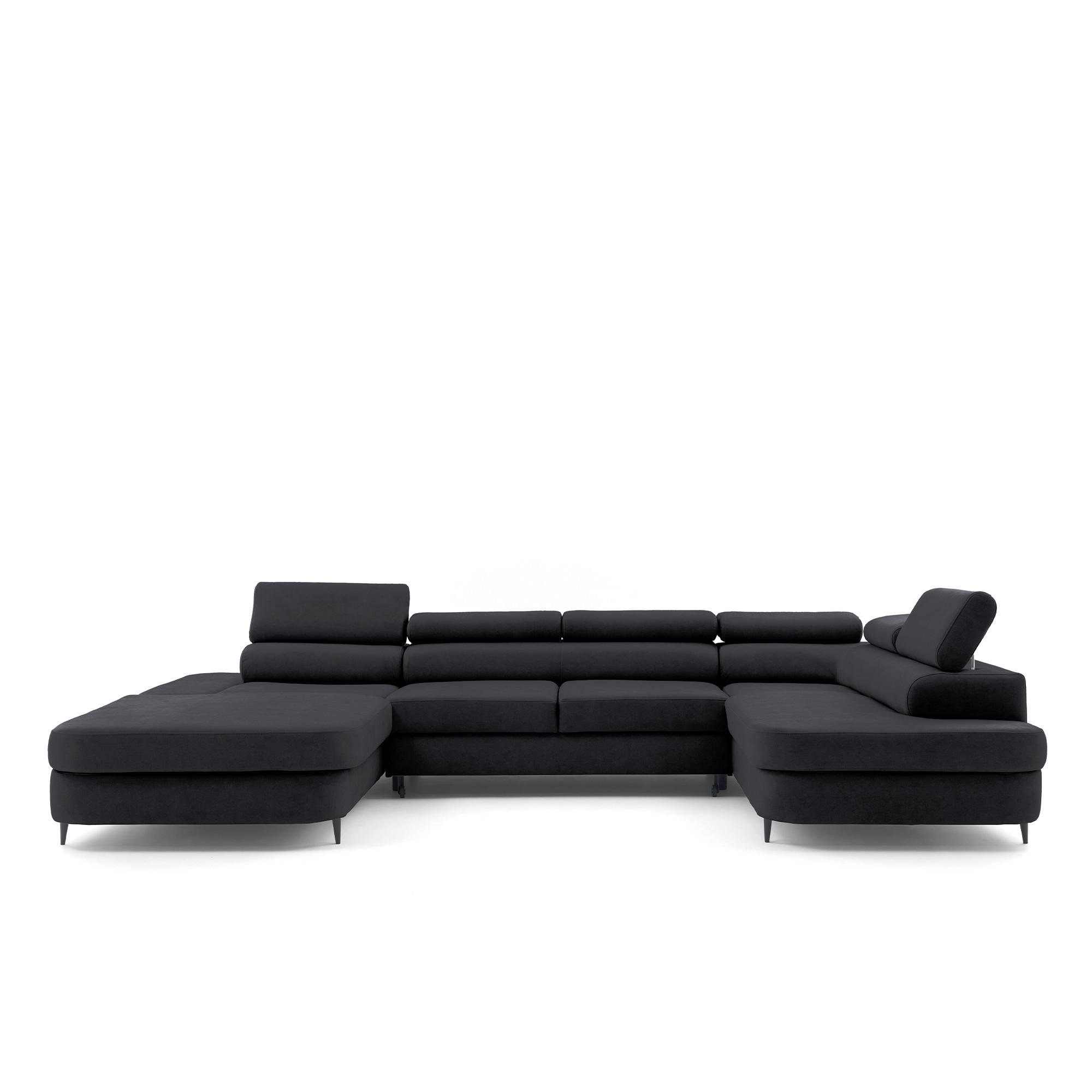 ECKSOFA U-Form PRIAM U Rechts mit Schlaffunktion 126x270 Velours Schwarz - Schwarz, Holz/Textil (203/91/350cm) - Muffo