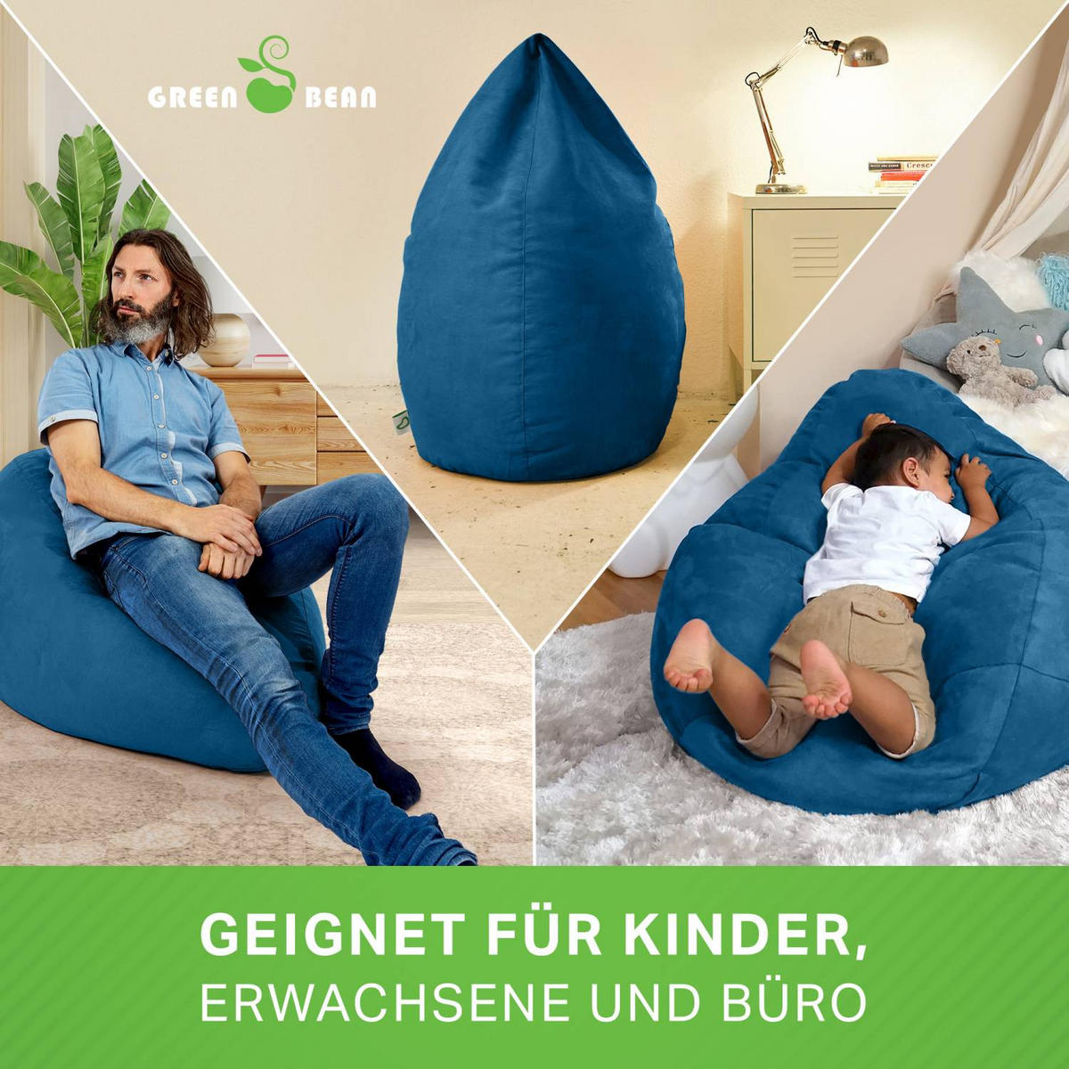SITZSACK "Drop" 60x60x90cm - 220L - Blau, Textil (60/90/60cm) - Green Bean