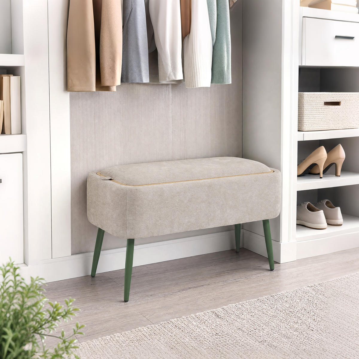 SITZBANK mit Stauraum, Polsterbank mit Mini-Billard, Beige - Grau, Holzwerkstoff (35.5/47/77.5cm) - Hometopia