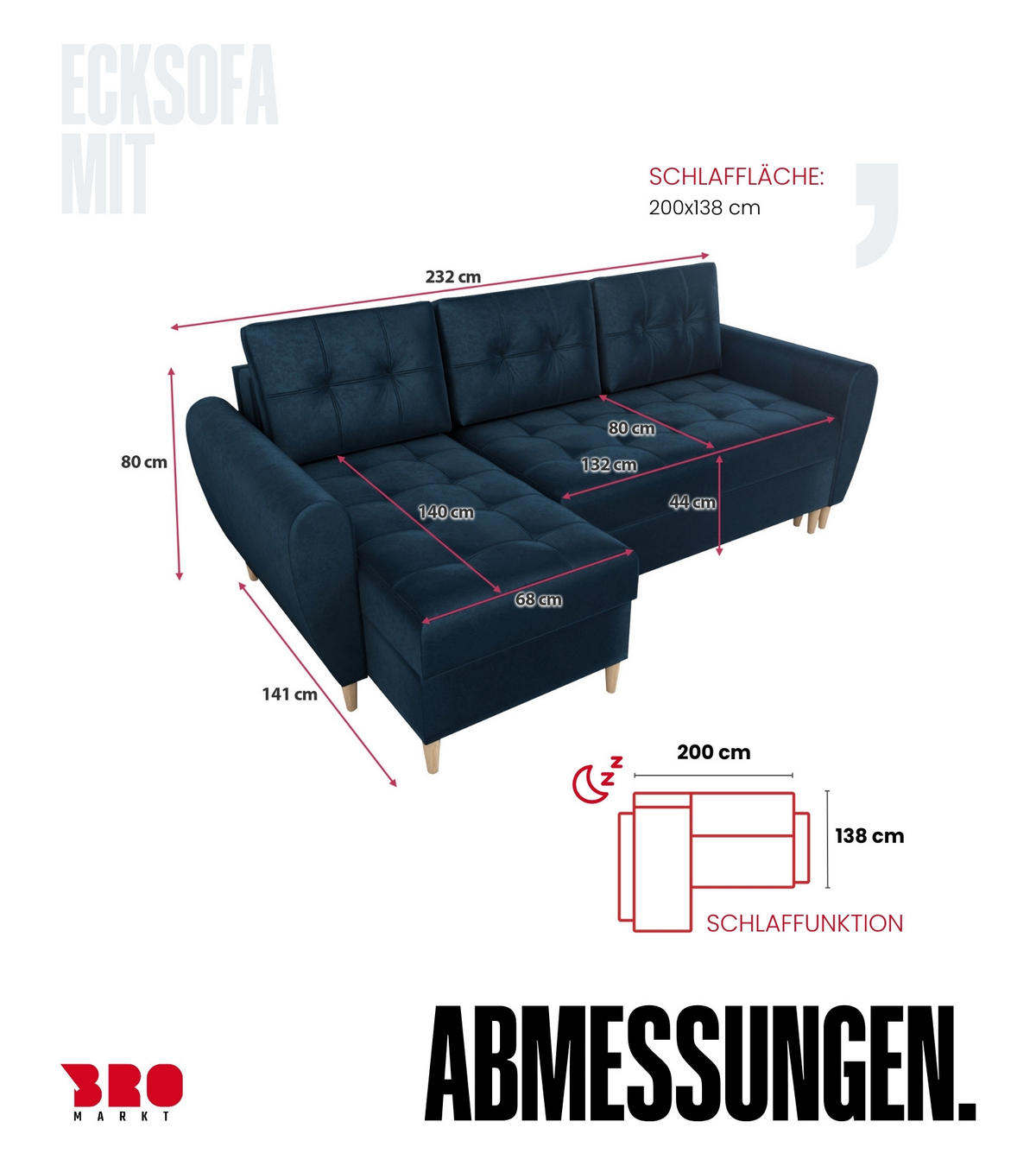 ECKSOFA Henry mit Schlaffunktion Blau Samtstoff - Blau, Textil (232/141cm) - Bromarkt
