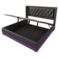 POLSTERBETT 140/200 cm in Schwarz mit USB-Typ-C-Ladeanschluss und dreiseitiger LED-Beleuchtung - Schwarz, Leder (140/200cm) - Oxeza