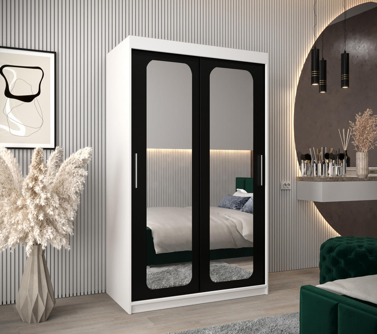 SCHWEBETÜRENSCHRANK 200/120/62 2-türig - Silberfarben/Schwarz, Holz/Kunststoff (120/200/62cm) - Abiks Möbel