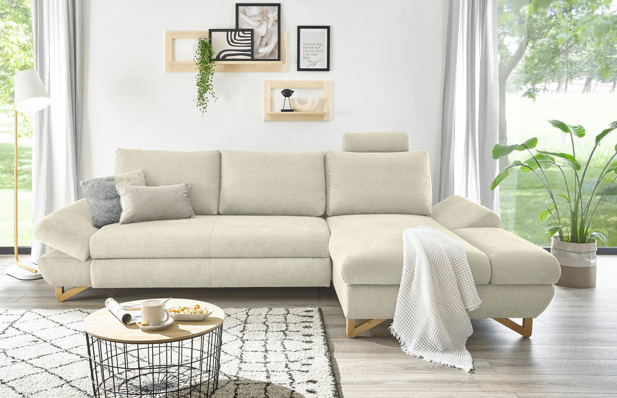 ECKSOFA beige Struktur-Stoff, Wohnzimmer Sofa - Beige, Holz/Textil (284/166cm) - Furn.Design