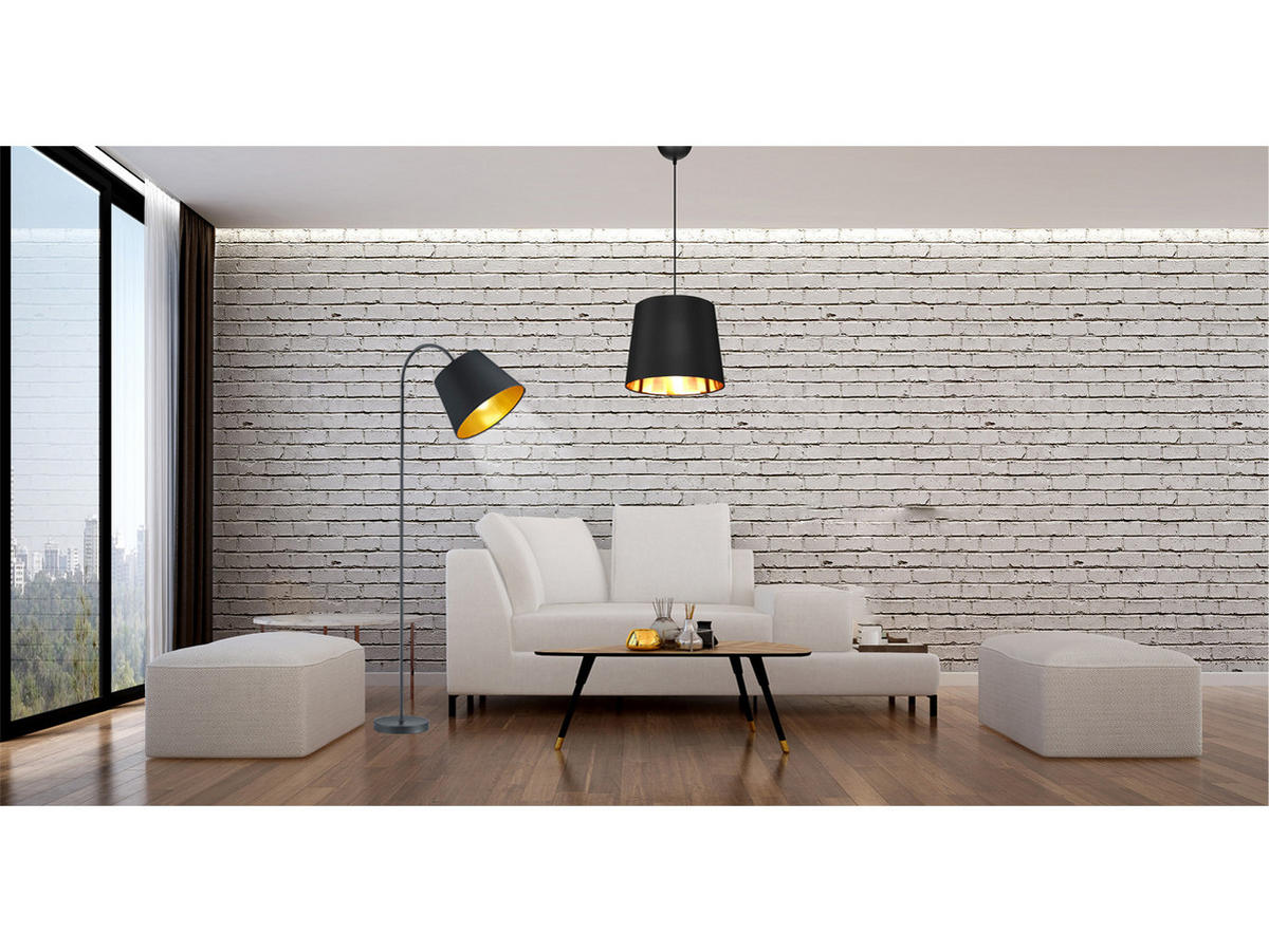 STEHLAMPE Höhe 156cm, Stoffschirm Schwarz Gold - Goldfarben/Schwarz, Textil/Metall (35/35/156cm) - meineWunschleuchte