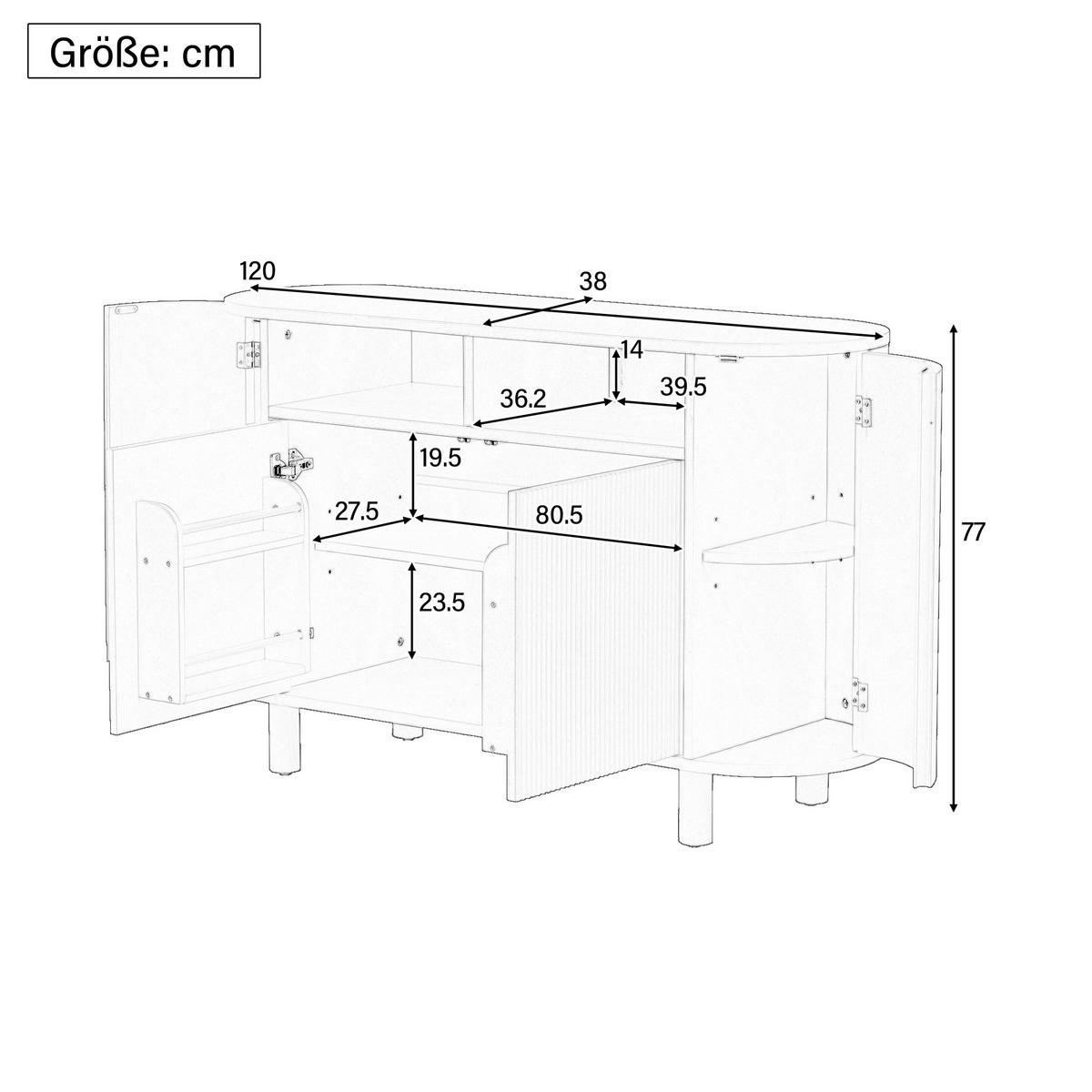 SIDEBOARD 120/38/77 cm in Weiß mit 2 Türen & offenem Fach - Weiß, Holzwerkstoff (120/77/38cm) - BEAOK