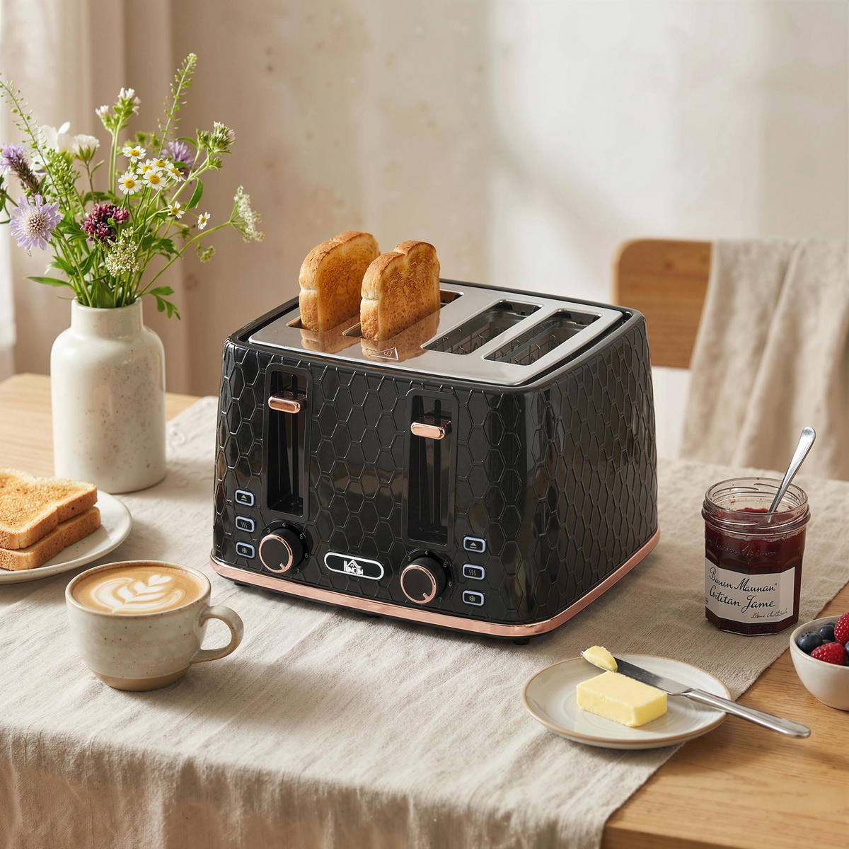 TOASTER für 4 Scheiben Schwarz - Schwarz, Kunststoff (27.6/18.9/29.3cm) - HOMCOM