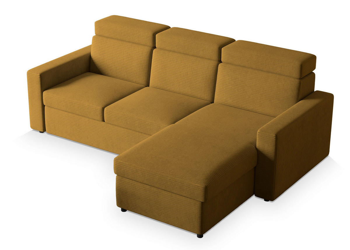 ECKSOFA PADWA Gelb Kordstoff mit Schlaffunktion - Gelb, Holz (227/168cm) - MASSENO