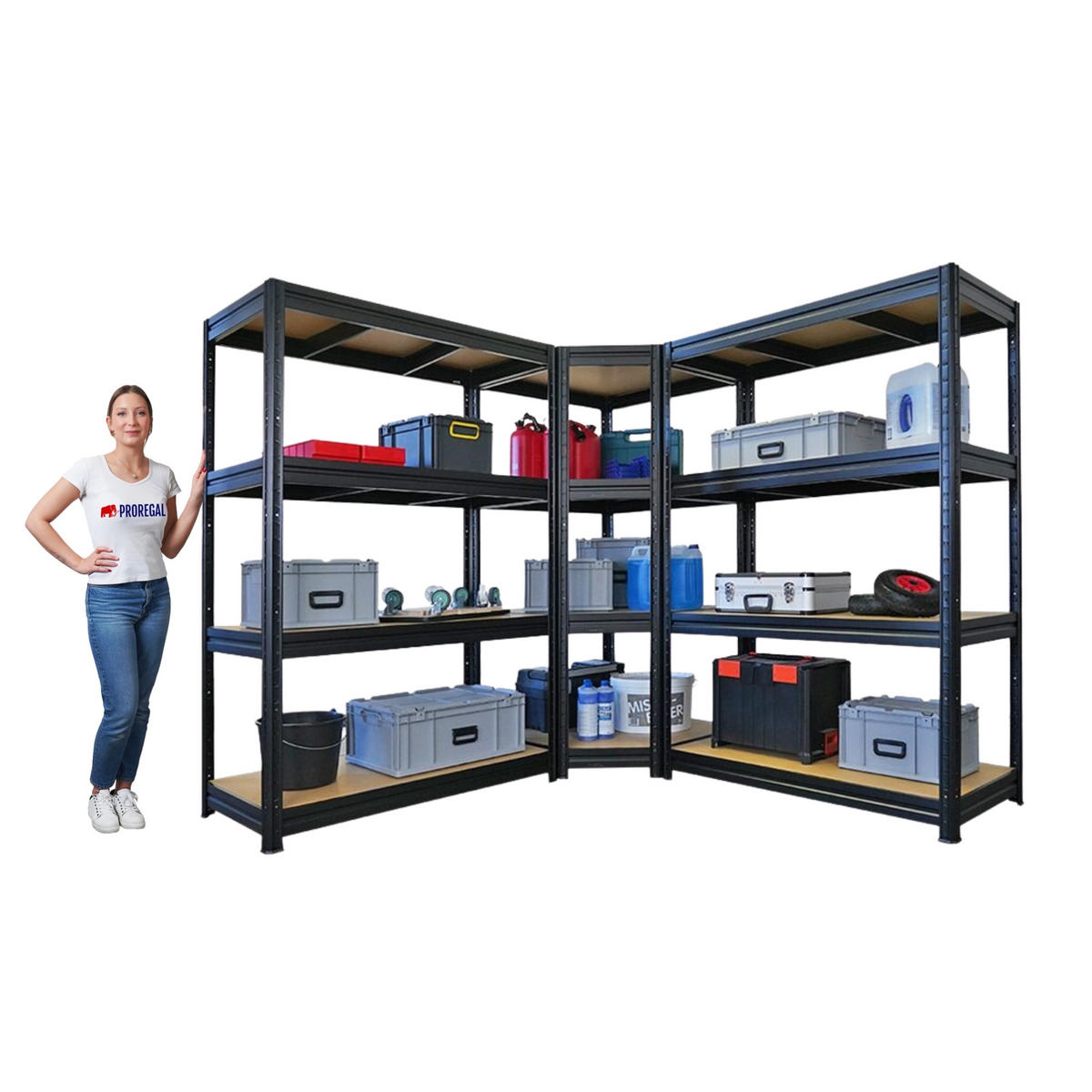 ECKREGAL SparSet mit 2x Schwerlastregal Dino 180 x 120 x 60 cm Schwarz - Schwarz, Metall (210/180/60cm) - PROREGAL