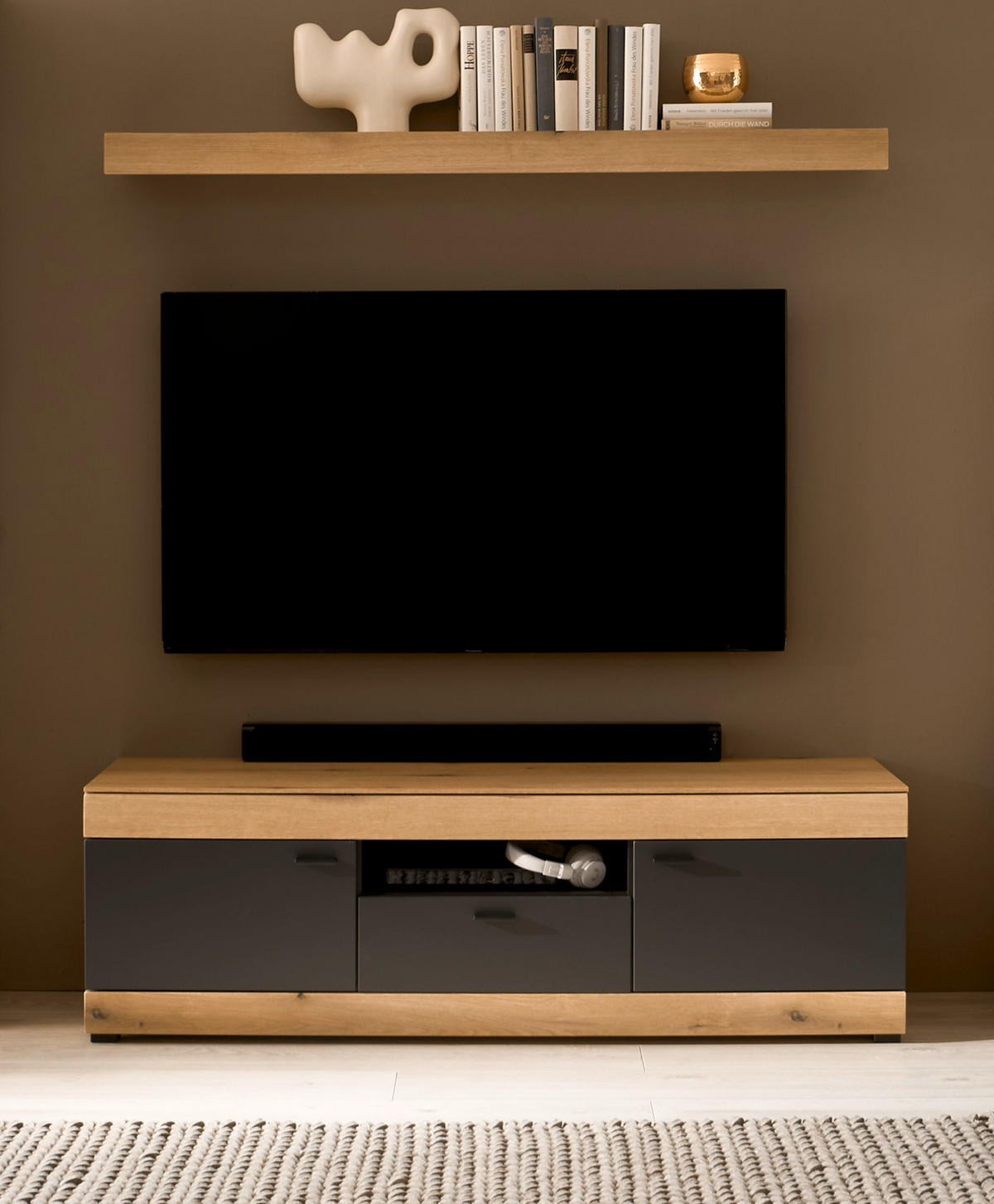 TV-LOWBOARD in Eiche, grau 150 cm, TV Unterschrank mit Soft-Close - Kaschmir/Eichefarben, Holzwerkstoff/Kunststoff (150/484/45cm) - Furn.Design
