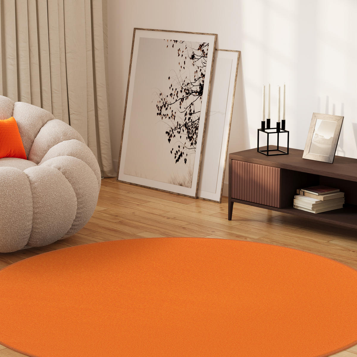 TEPPICH MONO Rund Outdoor Orange 100/100 cm - Orange, Textil (100/100cm) - Tapiso