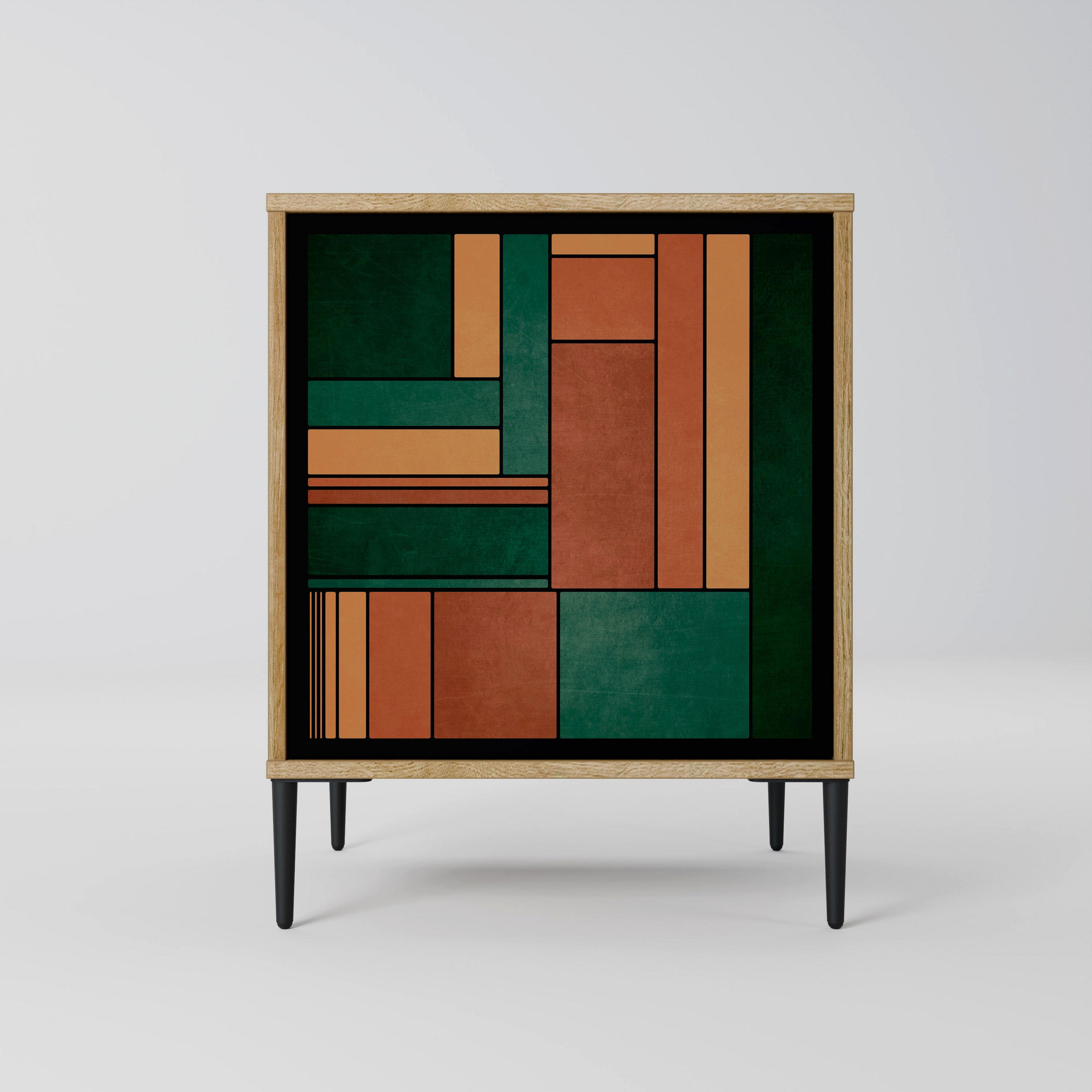 SIDEBOARD EARTHY FIGURES, Eichefarben, 57,5x42x72,5 cm, Schwarze Metallfüße - Eichefarben/Multicolor, Holzwerkstoff/Metall (57.5/72.5/42cm) - SpaceRebels
