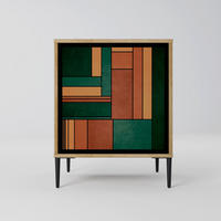 SIDEBOARD EARTHY FIGURES, Eichefarben, 57,5x42x72,5 cm, Schwarze Metallfüße - Eichefarben/Multicolor, Holzwerkstoff/Metall (57.5/72.5/42cm) - SpaceRebels