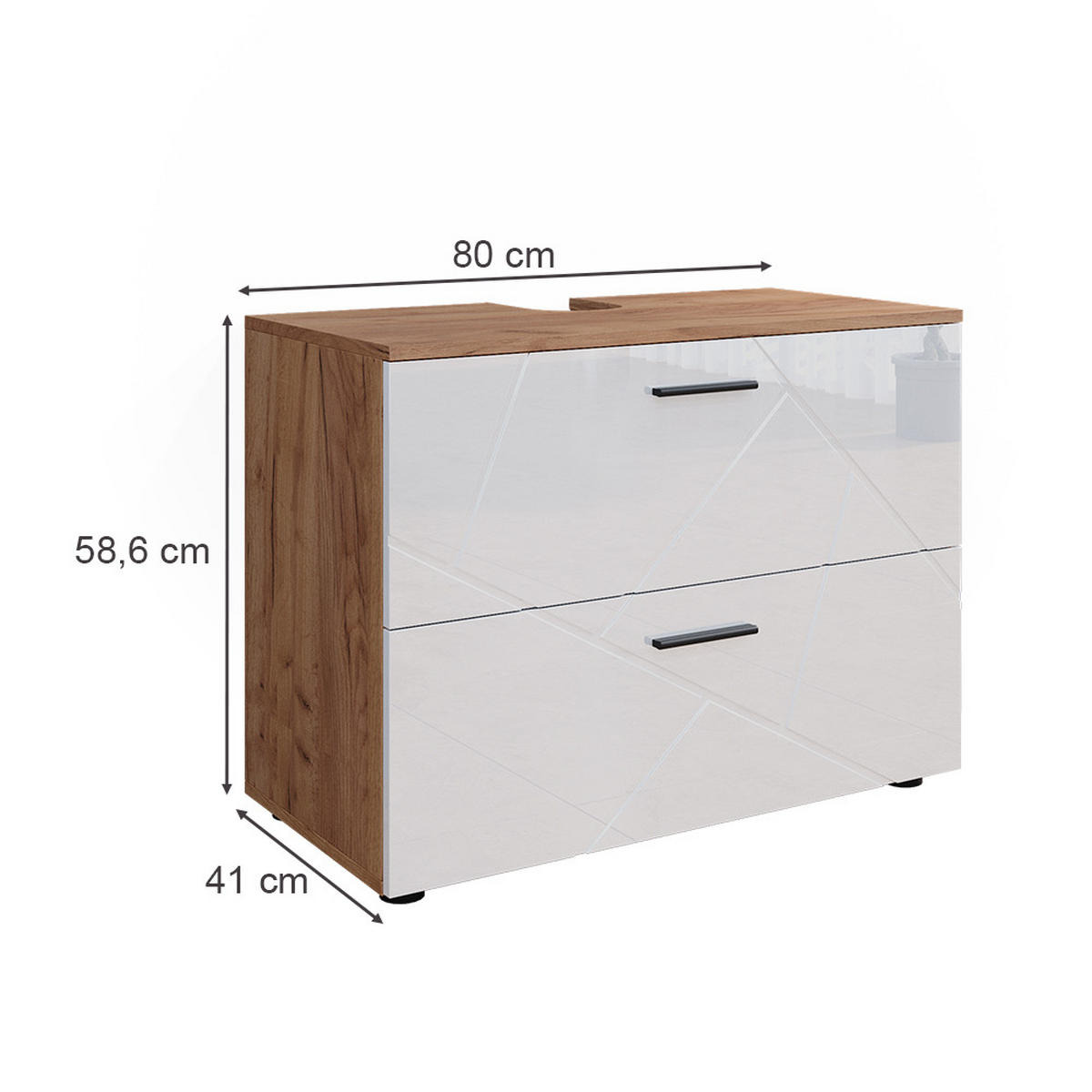 WASCHBECKENUNTERSCHRANK Irma Weiß Hochglanz/Goldkraft Eiche 80 x 58.6 cm - Weiß Hochglanz/Eiche Wotan, Holzwerkstoff (80/58.6/41cm) - Vicco