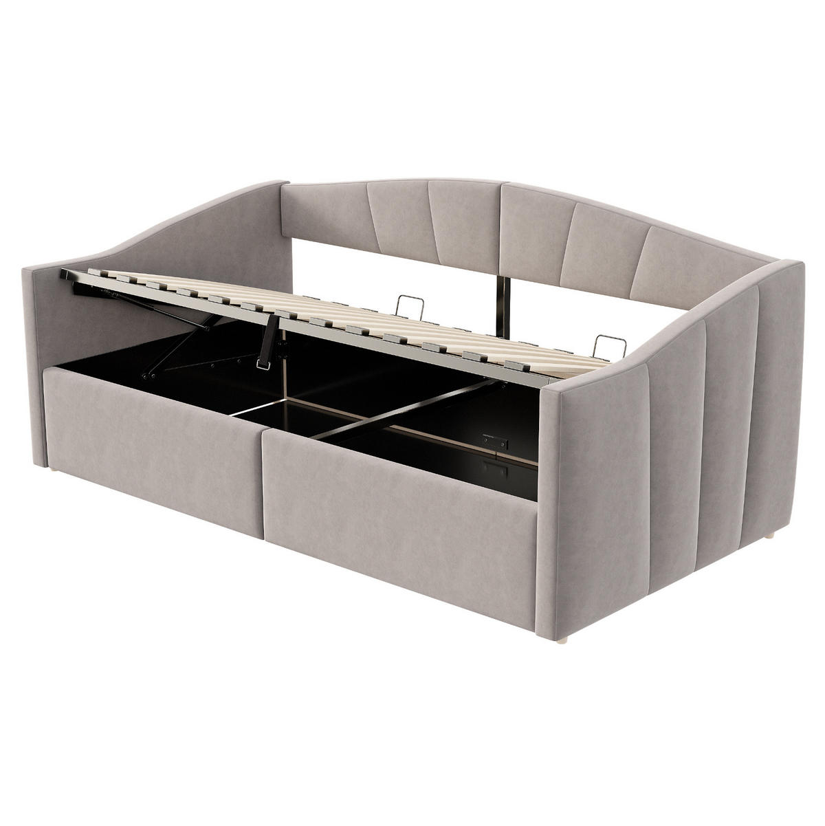 POLSTERBETT Schlafsofa 90/200 cm aus Samt mit hydraulischem Stauraum und Armlehnen Hellgrau - Hellgrau, Textil (90/200cm) - Modenvie