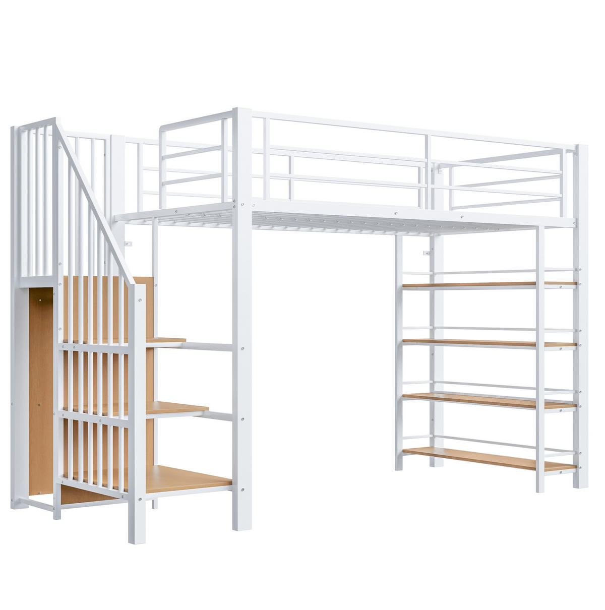 HOCHBETT 90/200 cm aus Metall mit Treppe, Stauraum, Kleiderschrank, Weiß - Weiß, Metall (90/200cm) - OKMYHOME