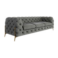 CHESTERFIELD-SOFA 3-Sitzer Lexi Grau Samt - Goldfarben/Grau, Holz/Textil (243/75/100cm) - S-Style Möbel