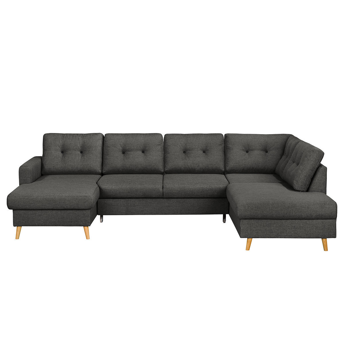 WOHNLANDSCHAFT mit Longchair - Dunkelgrau/Schwarz, Textil (290/90/200cm) - home24