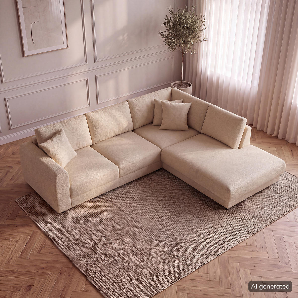 ECKSOFA mit Ottomane - Beige/Schwarz, Holz/Kunststoff (267/254cm) - home24