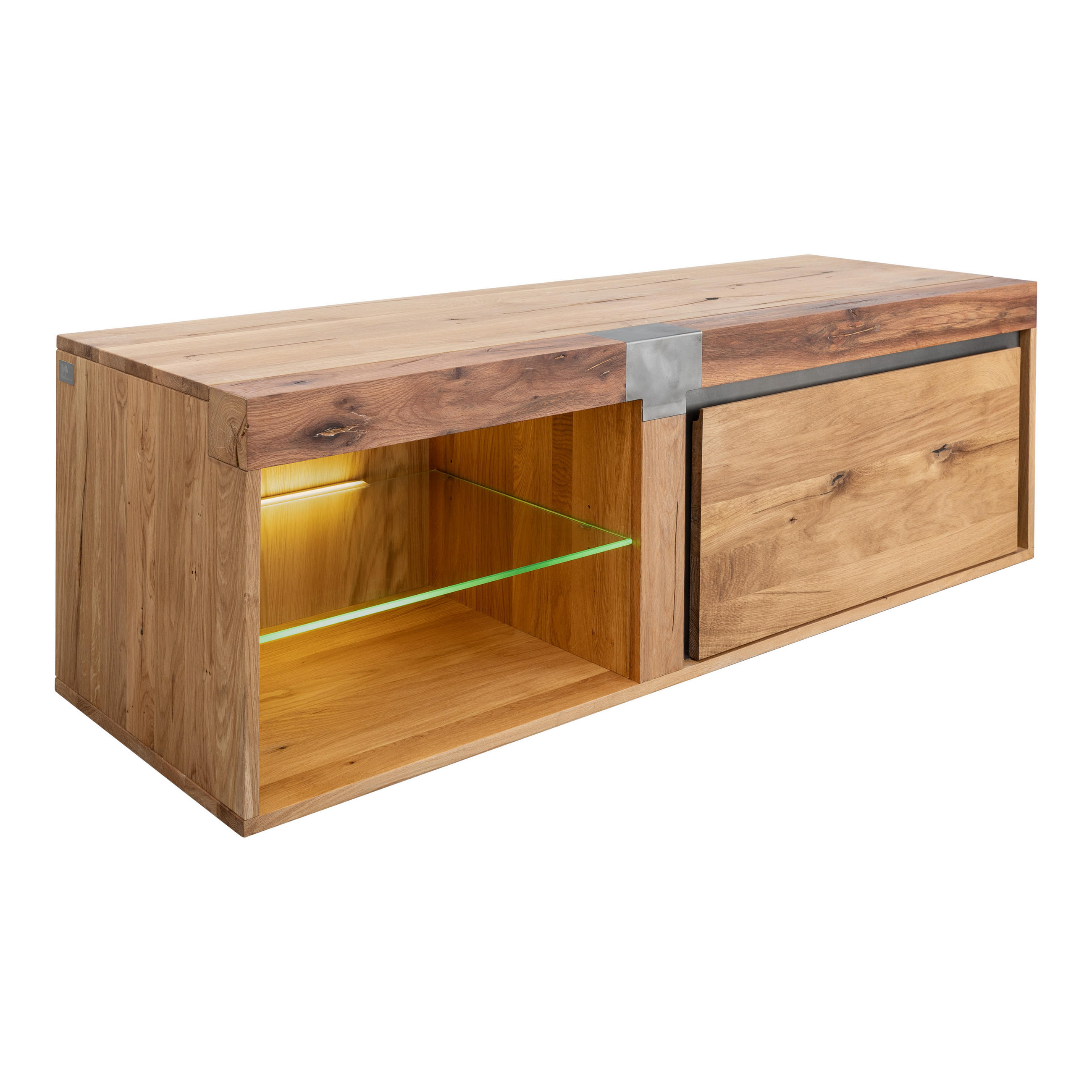 TV-BOARD Wildeiche / Zerreiche 150x48x50 natur geölt NEW AMSTERDAM #01 - Naturfarben, Holz (150/50/48cm) - Massivmoebel24
