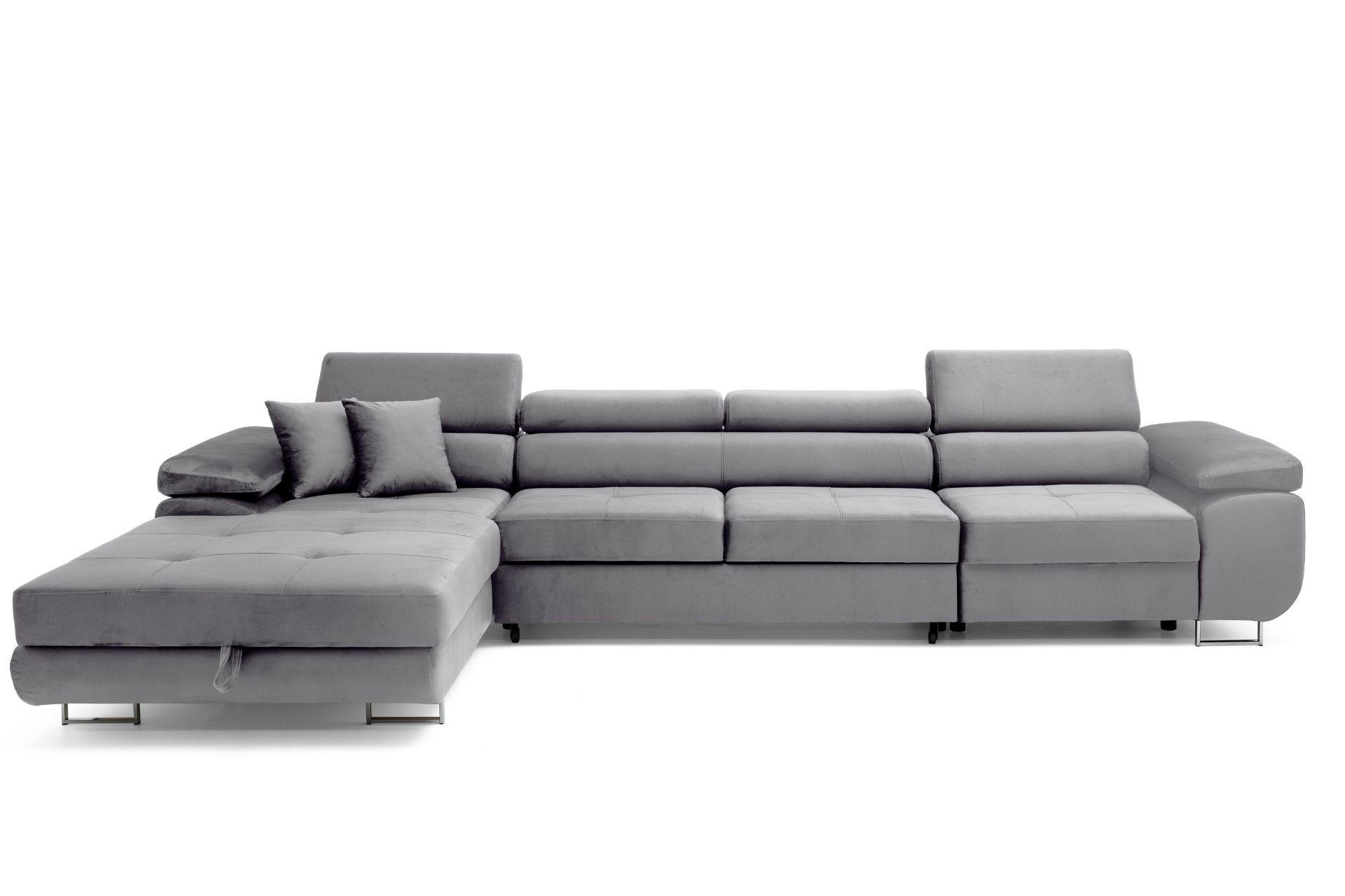 ECKSOFA ALONZO MAXI Links mit Schlaffunktion 125x195 Velours Grau - Silberfarben/Grau, Holz/Textil (350/203cm) - Muffo