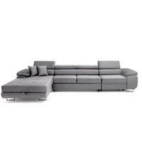 ECKSOFA ALONZO MAXI Links mit Schlaffunktion 125x195 Velours Grau - Silberfarben/Grau, Holz/Textil (350/203cm) - Muffo