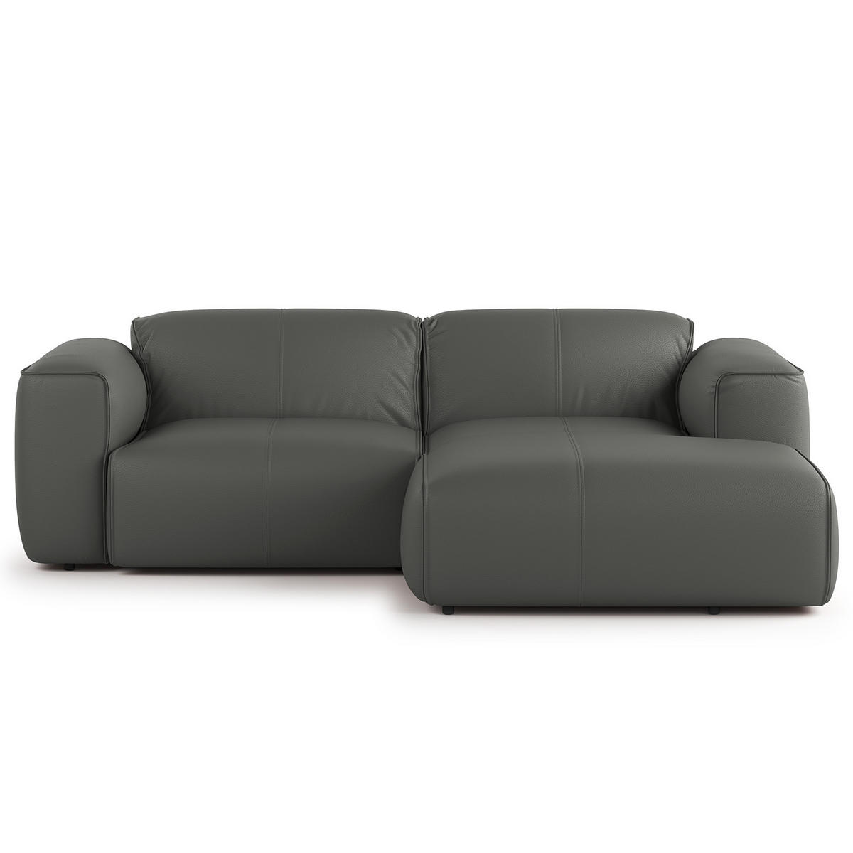 ECKSOFA mit XL-Longchair - Schwarz/Grau, Leder/Kunststoff (260/171cm) - home24