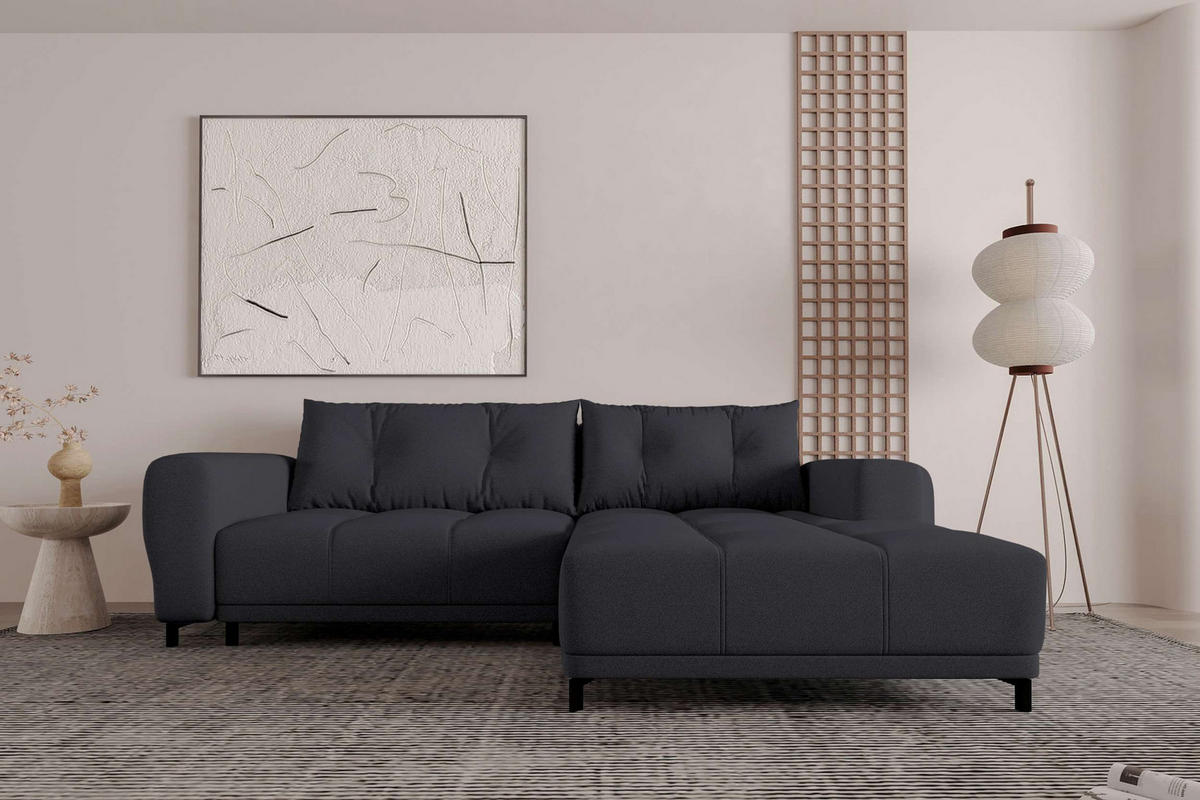 ECKSOFA Massimo Strukturstoff Schwarz inkl. Schlaffunktion Rechts - Schwarz, Textil/Metall (246/177cm) - 99rooms