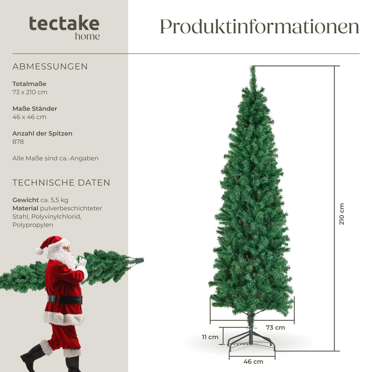WEIHNACHTSBAUM Comet,pulverbeschichteter Metallständer mit Kunststoffkappen,grün - Grün, Kunststoff (210cm) - tectake