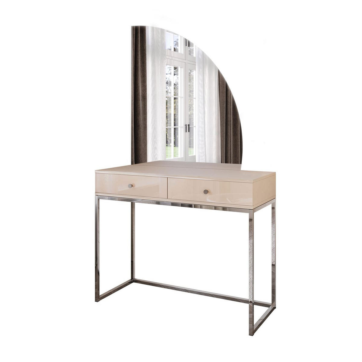 SCHMINKTISCH QUINNIE KASCHMIR mit LED-Spiegel Chrom rechts silber Griff - Kaschmir/Silberfarben, Holzwerkstoff (100/175/42cm) - Lookway