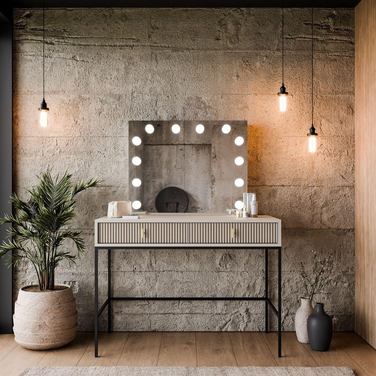 FRISIERTISCH MIDNIGHT ELITE mit LED-Spiegel kaschmir - Kaschmir/Schwarz, Holzwerkstoff (104/77/50cm) - Lookway