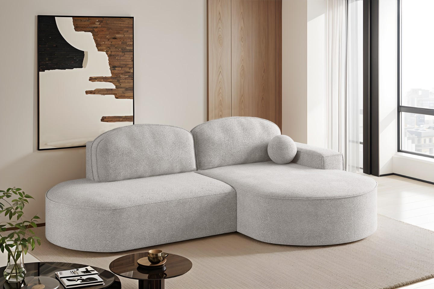 ECKSOFA mit Schlaffunktion und Bettkasten Modena Runden stoff Arena Hellgrau Rechts - Hellgrau, Holz (278/179cm) - Kaiser Möbel