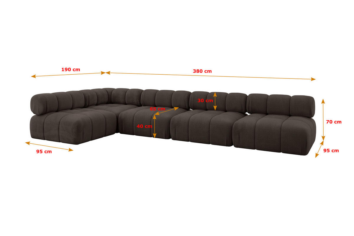 ECKSOFA modulares Sofa Samaro-L3 - 380x190x70 cm Braun Velours - Braun, Holzwerkstoff/Textil (380/190cm) - ALTDECOR