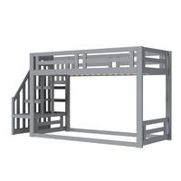 ETAGENBETT 90/200 cm Grau Niedriges Kinderbett mit Sicherheitsleiter aus Massivholz - Grau, Holz (90/200cm) - OKWISH