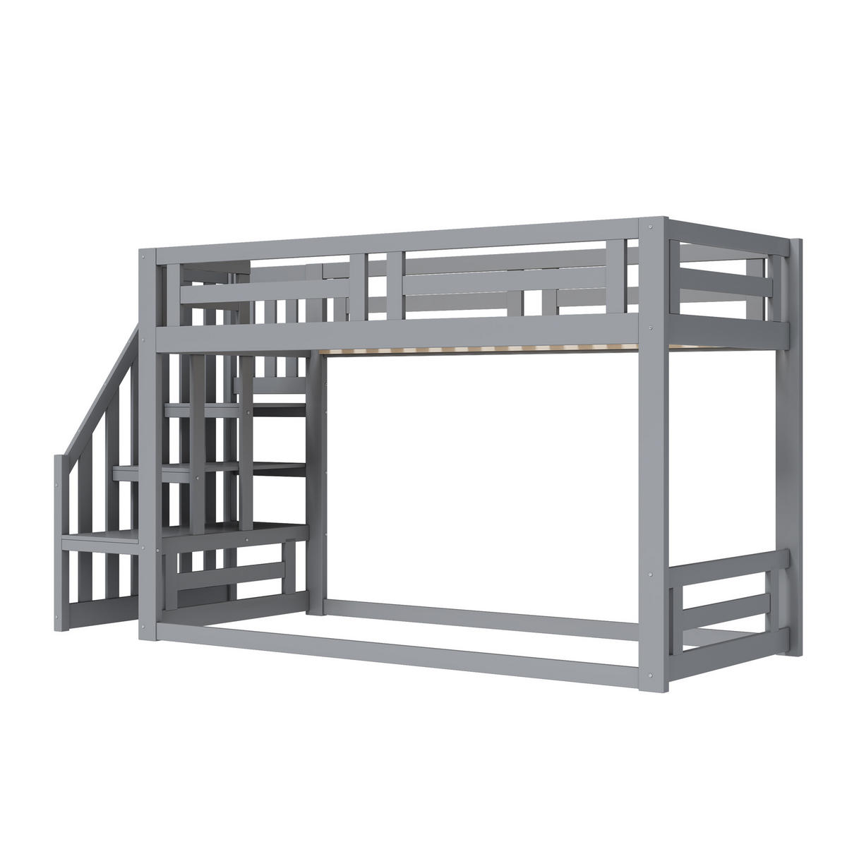 ETAGENBETT 90/200 cm Grau Niedriges Kinderbett mit Sicherheitsleiter aus Massivholz - Grau, Holz (90/200cm) - OKWISH