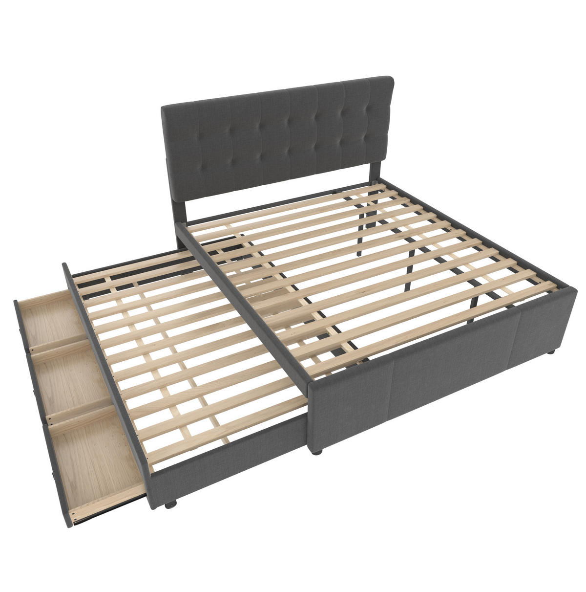 POLSTERBETT 140/200 cm grau mit ausziehbarem Bett und höhenverstellbarem Kopfteil Ohne Matratze - Grau, Textil (140/200cm) - OKWISH