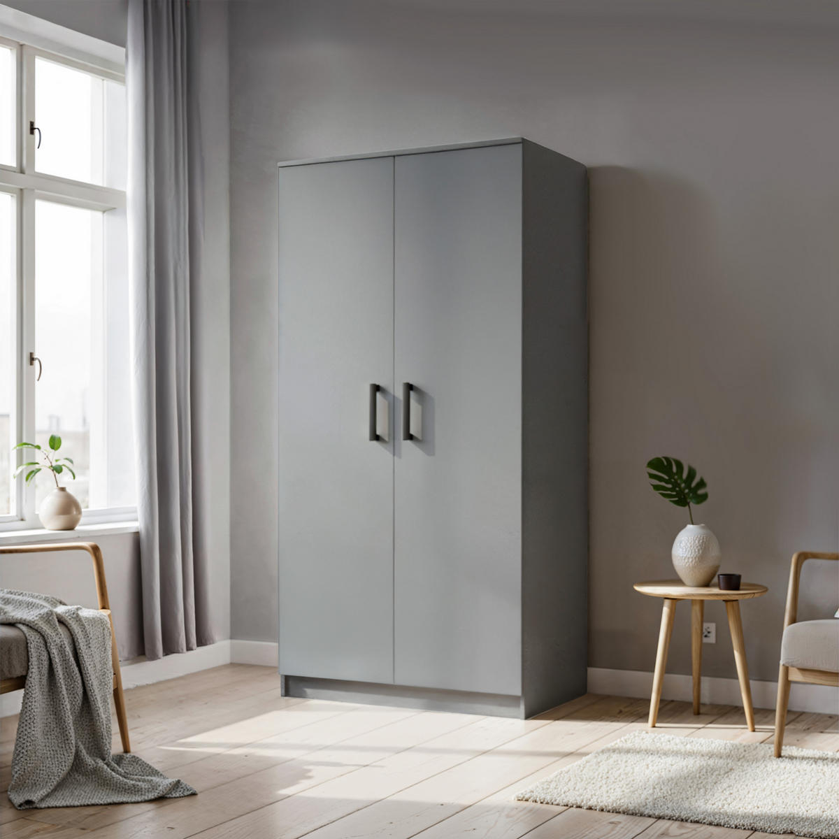 DREHTÜRENSCHRANK SILO 90/180/50 cm 2-türig Grau - Grau, Holzwerkstoff (90/180/50cm) - MASSENO