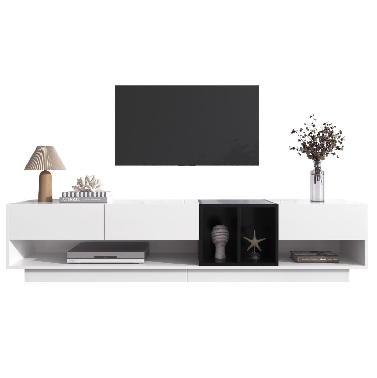 TV-SCHRANK in Weiß und Schwarz Hochglanz mit 3 Schubladen 190/40/42 cm - Weiß, Holzwerkstoff (190/42/40cm) - Redom