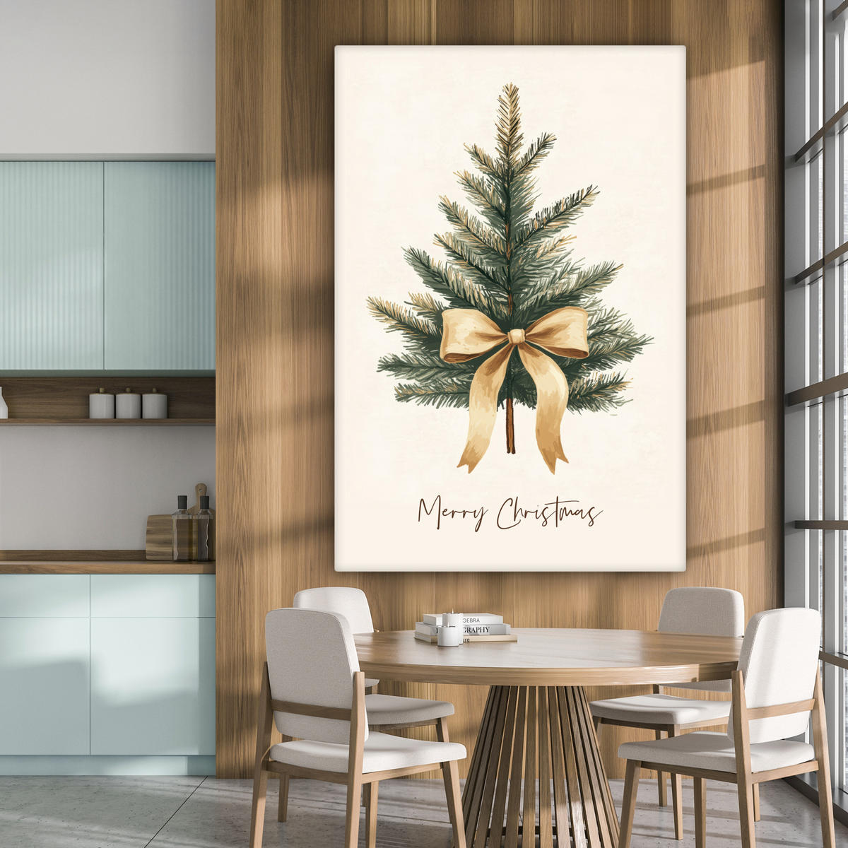 SLIKA NA PLATNU Božično drevesce 90x140 cm - peščene barve, tekstil (90/140cm) - MuchoWow