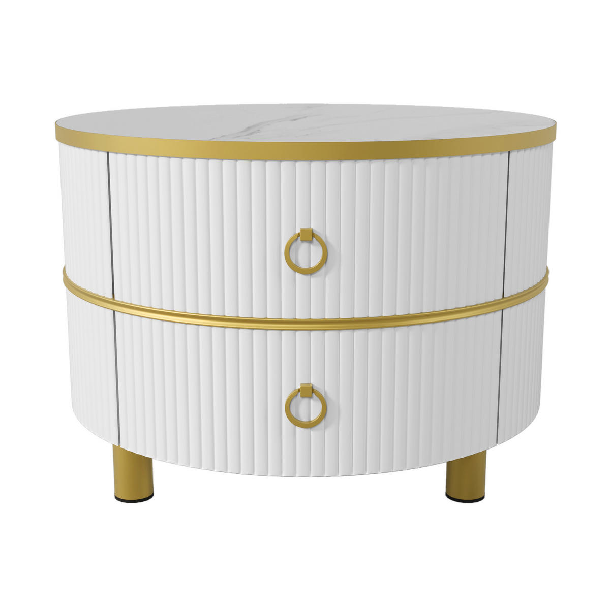 COUCHTISCH-SET 70/70/46 + 50/50/40 cm in Weiß mit Marmordekor und 2 Schubladen - Goldfarben/Weiß, Holzwerkstoff (70/70/46cm) - Flora Grace