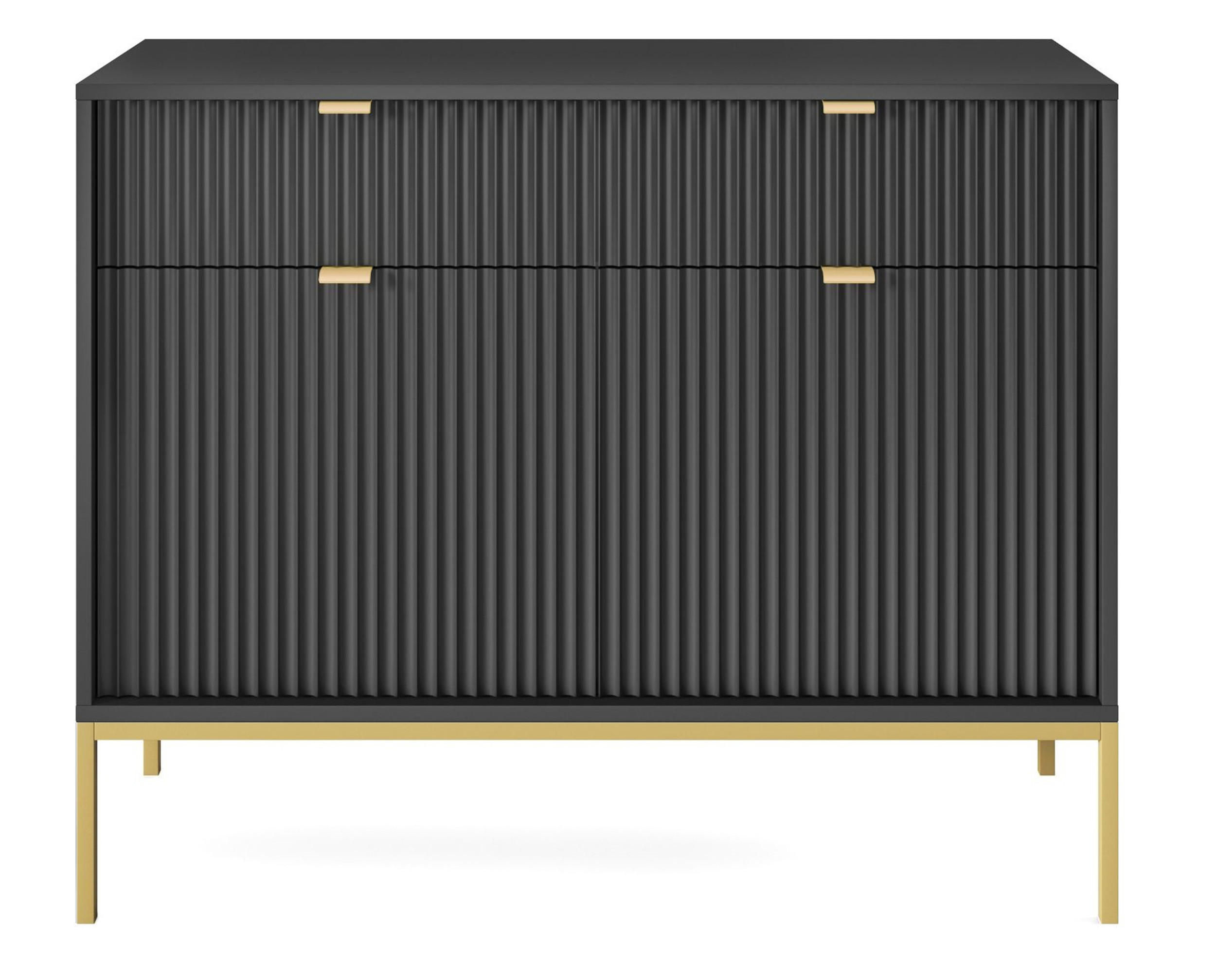 SIDEBOARD Vellore Schwarz mit goldenen Metallbeinen 104 cm - Goldfarben/Schwarz, Holzwerkstoff/Metall (104/83/39cm) - Selsey