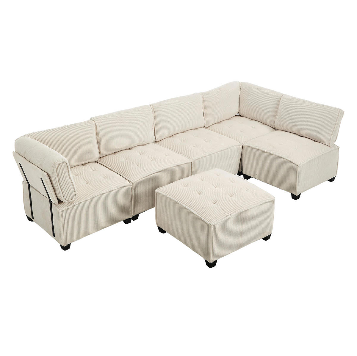 SOFA modular 308 x 154 cm Cord Beige 6-Sitzer - Beige, Kunststoff (154/82/308cm) - Meubliv