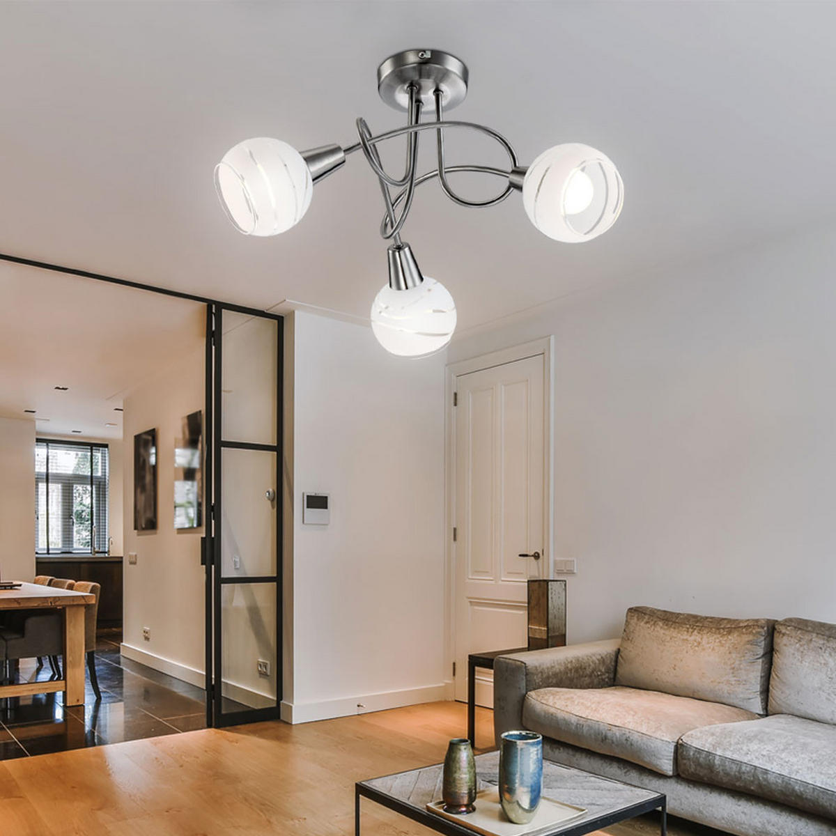 LED DECKENLEUCHTE Metall Silber gemustert - Silberfarben, Glas (39/39/24.6cm)