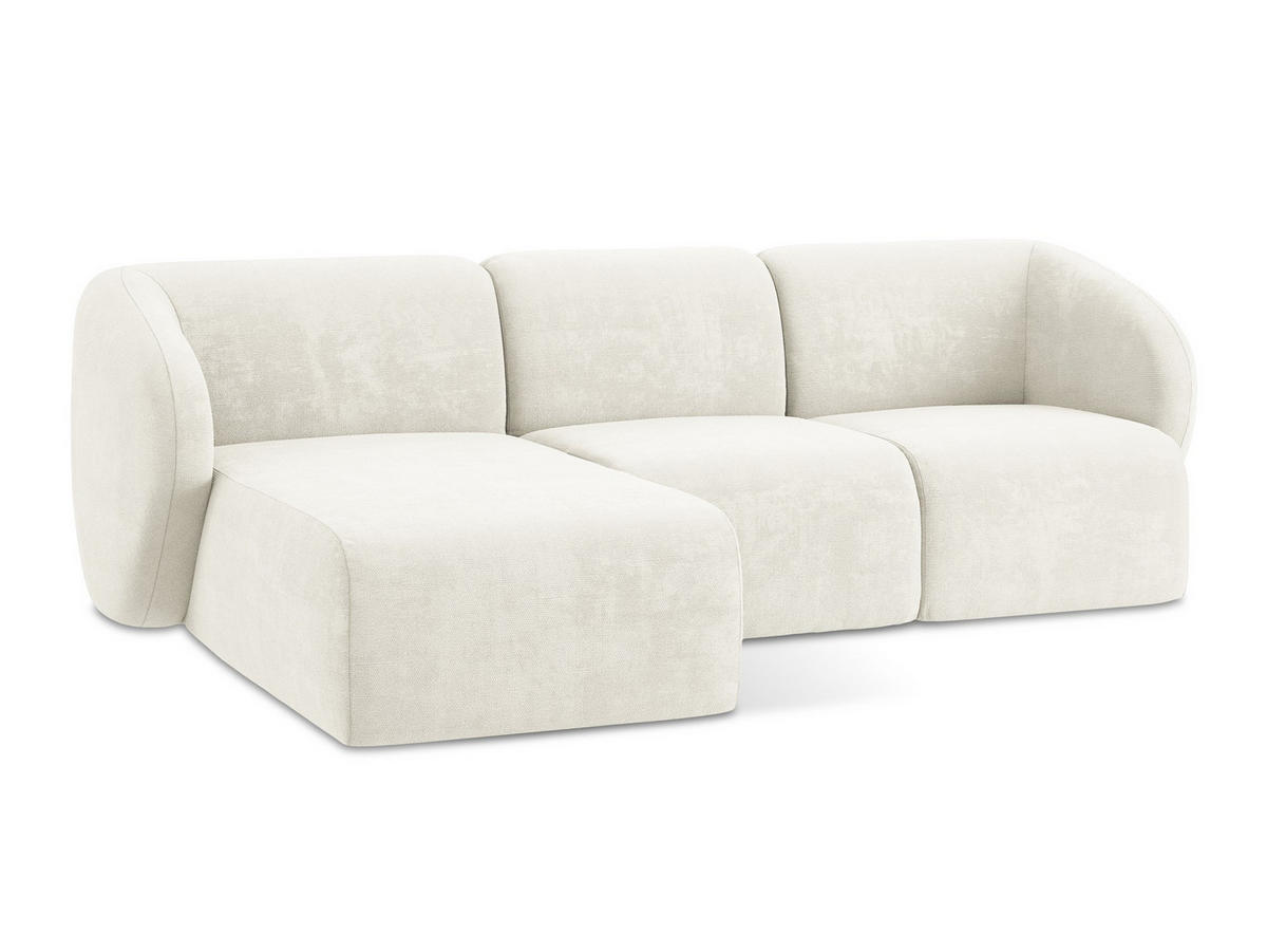 ECKSOFA Links Chenille Stoff Weiß - Schwarz/Weiß, Holzwerkstoff/Kunststoff (248/166cm) - Makamii
