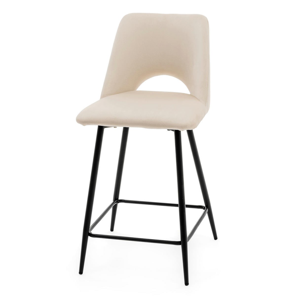 BARHOCKER ORO gepolsterter mit Steppung - beige - Samt Velour - Beige/Schwarz, Textil/Metall (48/94/55cm) - NEW HOME