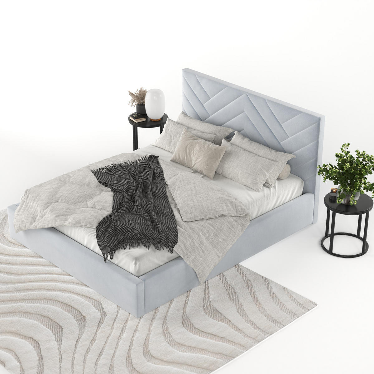 POLSTERBETT Arco 140/200 cm Hellgrau im Paros Stoff - Hellgrau/Schwarz, Holz/Holzwerkstoff (140/200cm) - AltaBeds