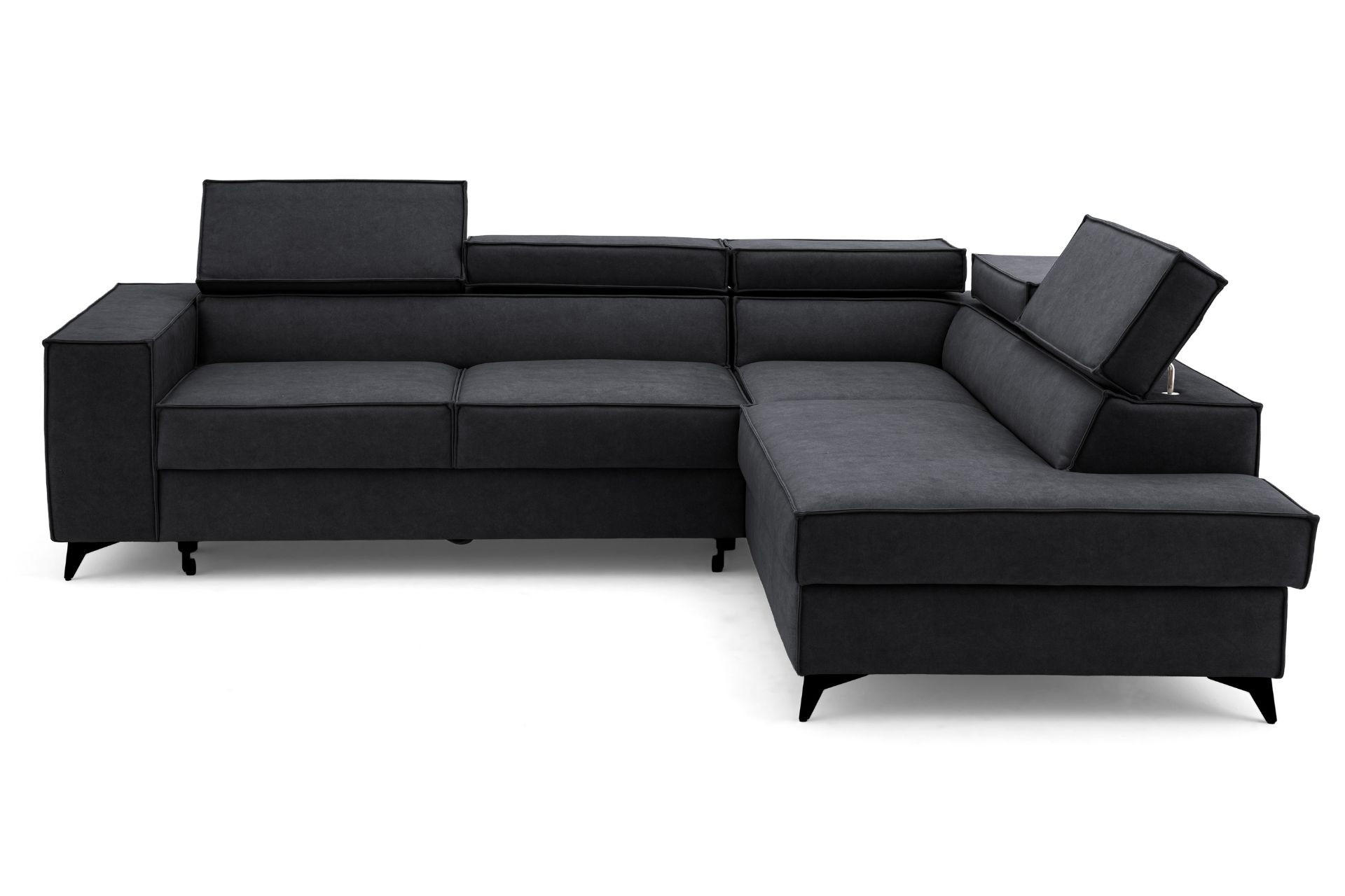 ECKSOFA PURE L Rechts mit Schlaffunktion 127x199 Velours Graphit - Graphitfarben/Schwarz, Holz/Textil (204/281cm) - Muffo