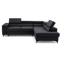 ECKSOFA PURE L Rechts mit Schlaffunktion 127x199 Velours Graphit - Graphitfarben/Schwarz, Holz/Textil (204/281cm) - Muffo