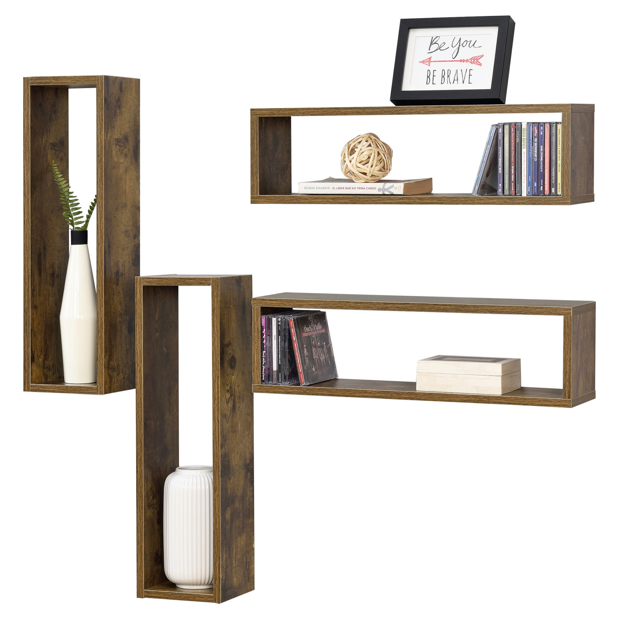 WANDREGAL-SET 4 TLG. Fagernes - Dunkelbraun, Holzwerkstoff (59/17/14.5cm) - [en.casa]