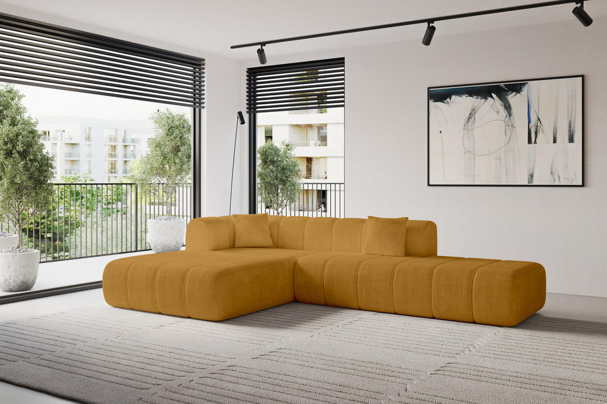 ECKSOFA Ottomane Links BILA-L 289x176x71 Senfgelb Cord - Currygelb/Dunkelgelb, Holzwerkstoff/Kunststoff (176/289cm) - ALTDECOR